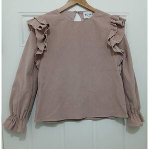 Rosae paris women puff shoulder ruffle mauve dusty rose rop Top longsleeve shirt